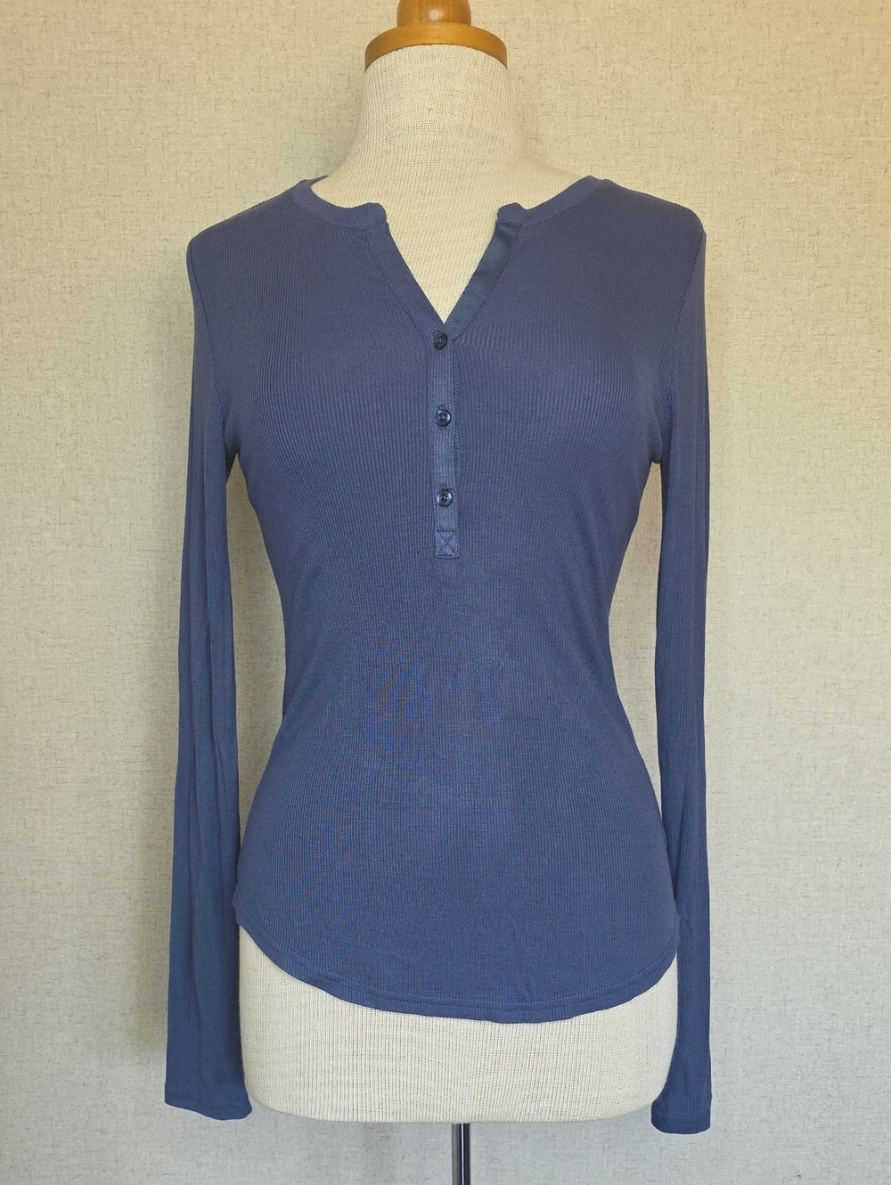 Threads 4 Thought Akia Feather Rib Long Sleeve Henley In Color Deep Sea